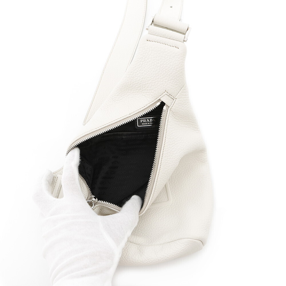 PRADA Triangle Logo Leather Body Bag White - Picture 6 of 7